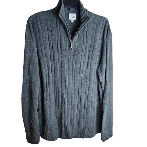 Geoffrey Beene Sweater Men 2XL Gray Quarter Zip Ribbed Pullover Mock Neck - Picture 1 of 12